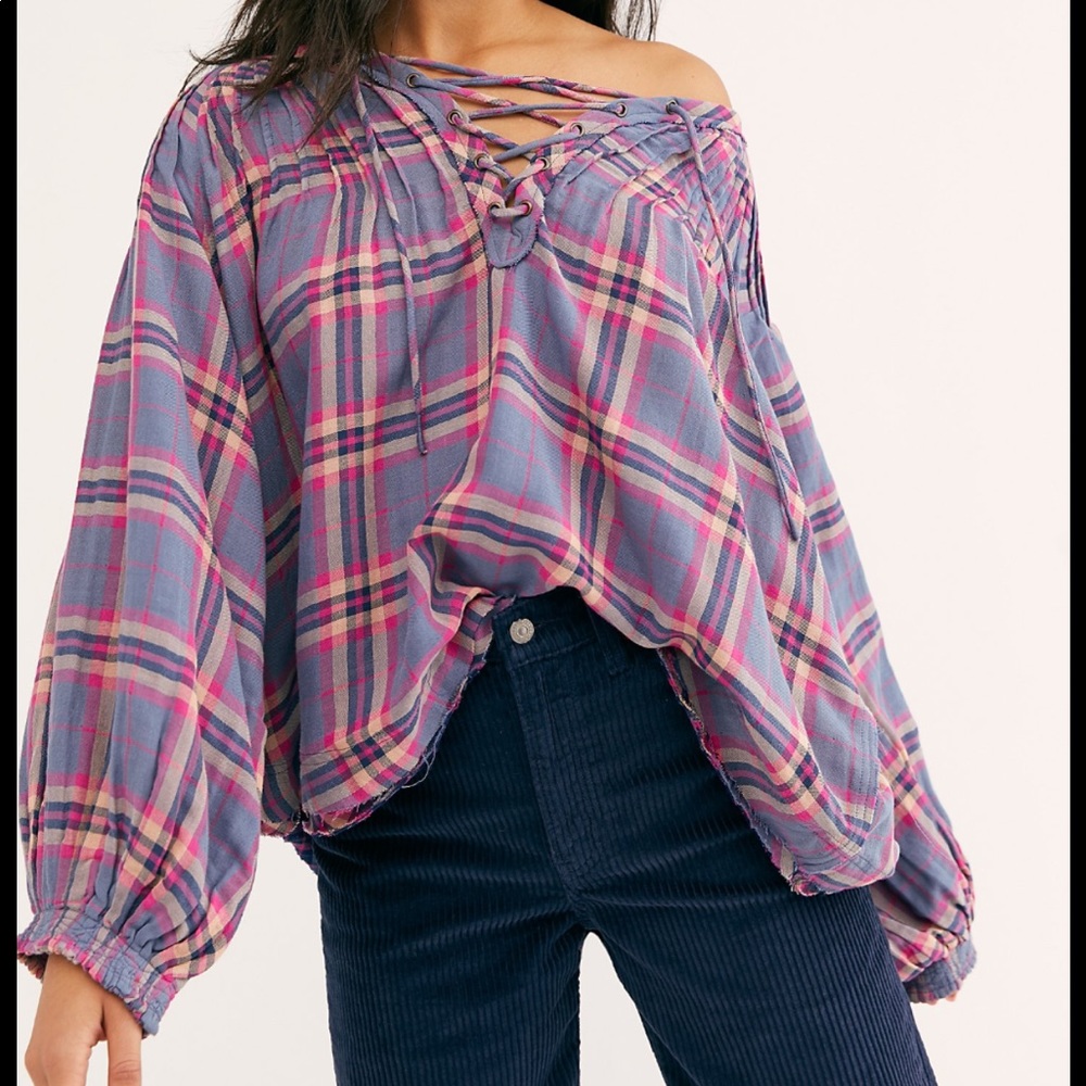 New We The Free Cloud Breaker plaid lace up top